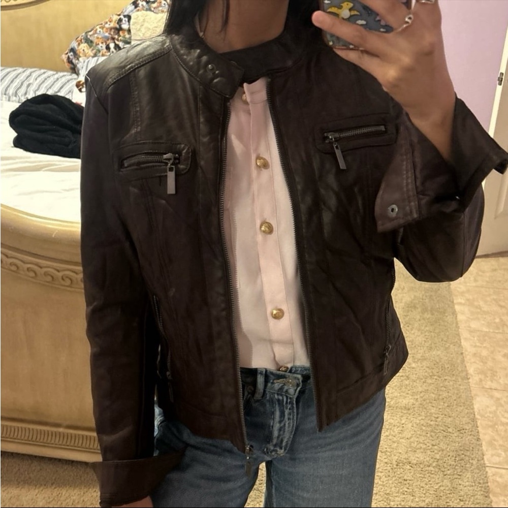 Jou Jou Burgandy Fur Moto Jacket